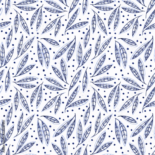 Hand drawn floral abstract pattern of  leaves. Seamless botanical pattern, mixed media for wallpaper, textile decoration and any design.