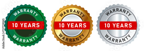 warranty 10 years gold green and silver circle seal badge emblem guaranty advantage product