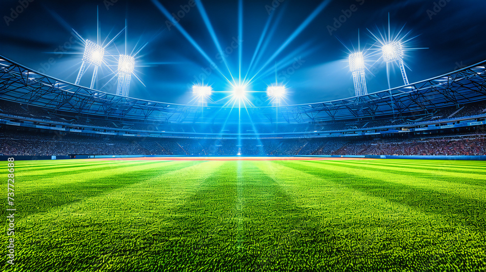 Illuminated Football Stadium by Night, Setting an Electrifying Atmosphere for Thrilling Sports Events and Matches