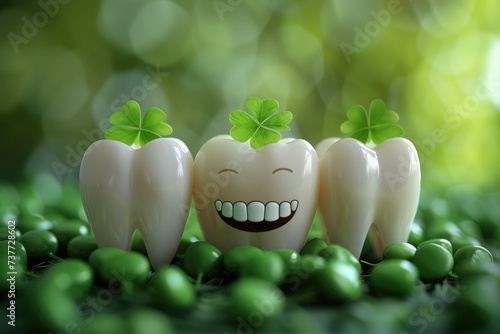 The happy teeth who celebrate ST Patrick's day. Generative AI.