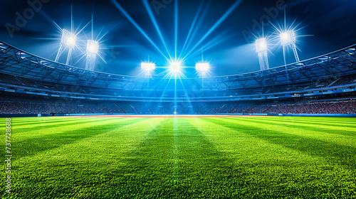 Illuminated Football Stadium by Night  Setting an Electrifying Atmosphere for Thrilling Sports Events and Matches