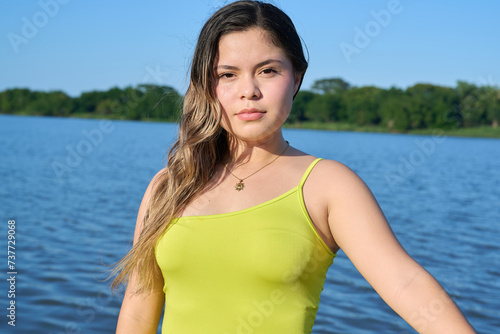 Green Apple dress, latina with blue sky and posing 05