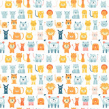 cute animals lion, bear, seal pastel color seamless pattern for baby shower decor, kids apparel, wrapping paper, fabric, and textile. Flat design illustration on white color background