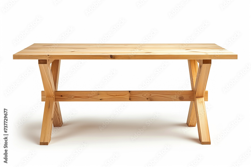 Minimalist Scandinavian-style pine wood table isolated on a white background with copy space for interior design concepts Minimalist Scandinavian-style pine wood table isolated on a white background with copy space for interior design concepts