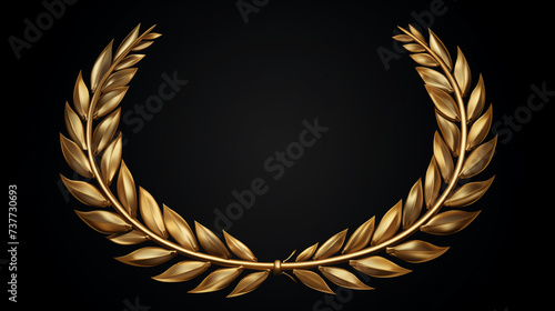 Gold laurel wreath headband, victory symbol, isolated on black background.  photo
