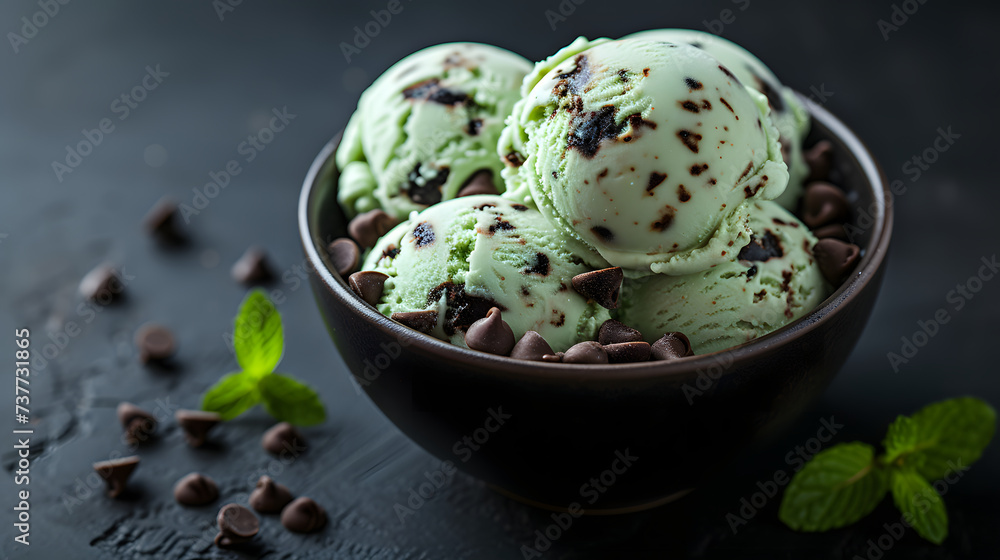 photography of Sweet Mint Chocolate Chip dessert in a bowl photography of Sweet Mint Chocolate Chip dessert in a bowl