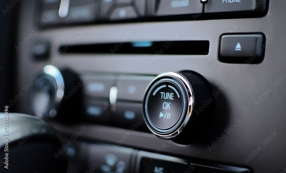 Close up Instrument automobile panel with climate control view with air conditioning buttons- details and controls of modern car.