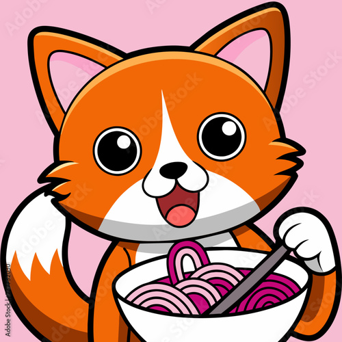 Gato comiendo ramen. Gato comiendo comida oriental. Fideos orientales. Fideos. Gato tierno alimentando.  Gato sonriendo.