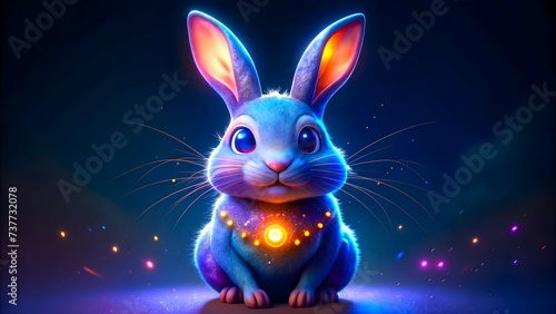 Cute easter bunny with glowing effect on dark theme photo