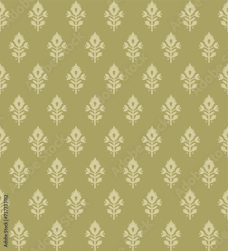 Seld Print indian traditional Gold paste block print booti seamless repeat pattern
