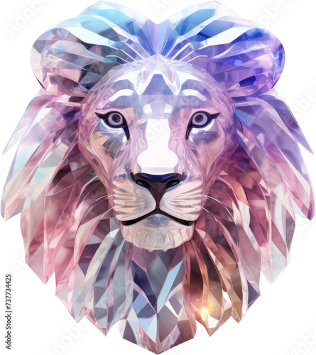lion holographic crystal shape of lion lion made of crystal isolated on white or transparent background transparency