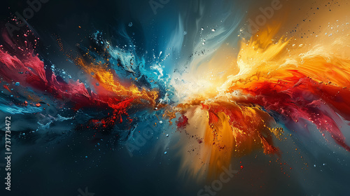 Abstract art explosion vibrant colors and dynamic shapes in motion