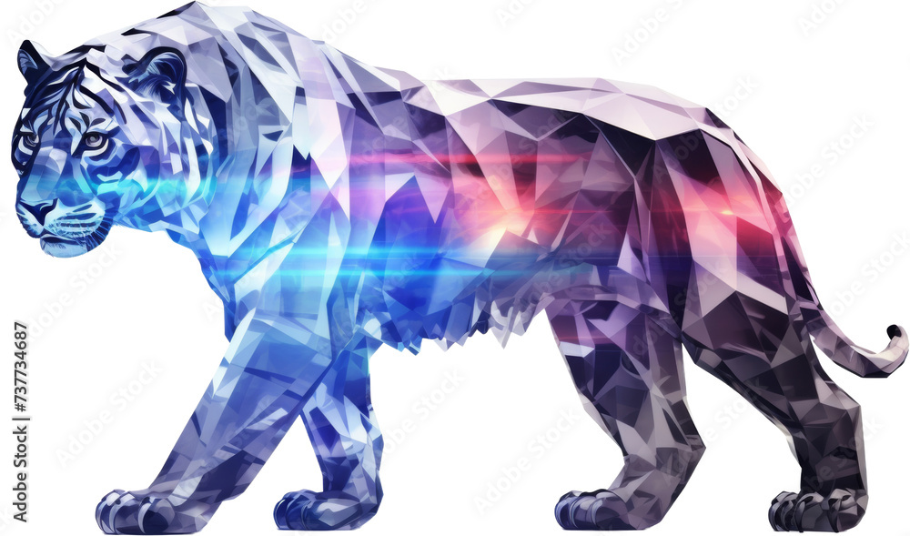 tiger,holographic crystal shape of tiger,tiger made of crystal isolated on white or transparent background,transparency
