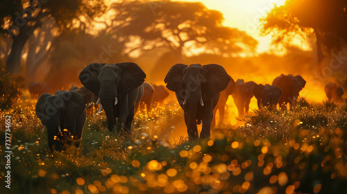 Wildlife in their natural habitat a serene moment captured at dusk © Atchariya63