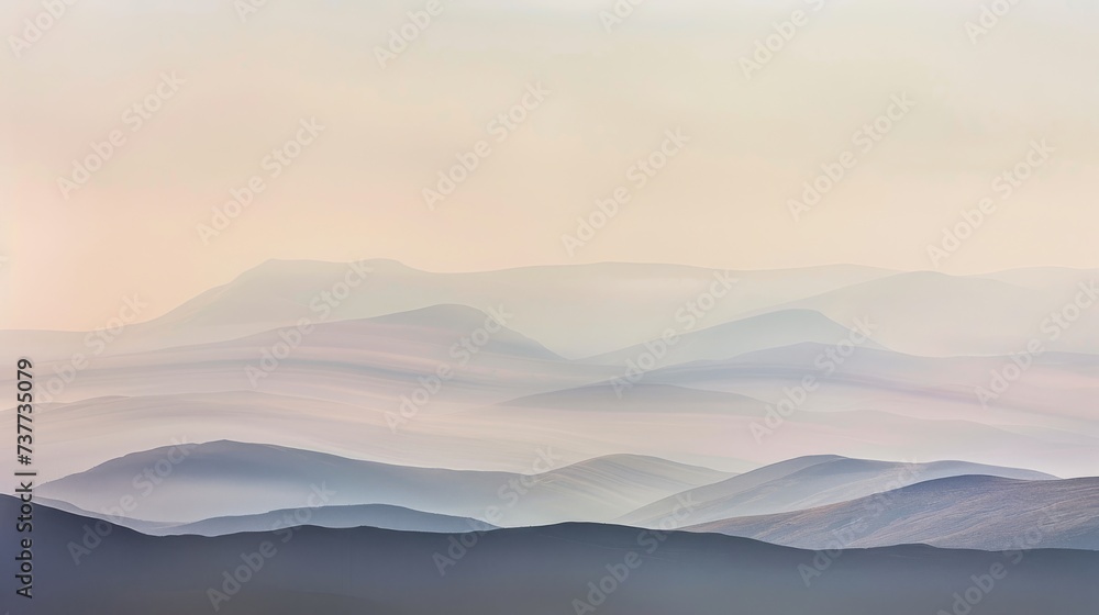 Tranquil dusk in the mountains, last light painting peaks in soft hues