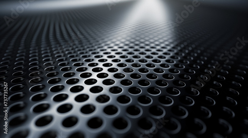 Abstract black metallic grid with a vanishing perspective, ideal for modern technology backgrounds with ample copy space