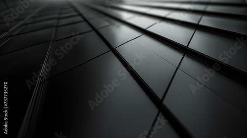 Abstract geometric background with glossy black tiles, modern and sleek design with a perspective, ideal for technology or corporate use with copy space