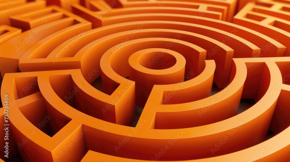 Navigate through an intriguing orange maze leading to a circular center, Ai Generated. Navigate through an intriguing orange maze leading to a circular center, Ai Generated.