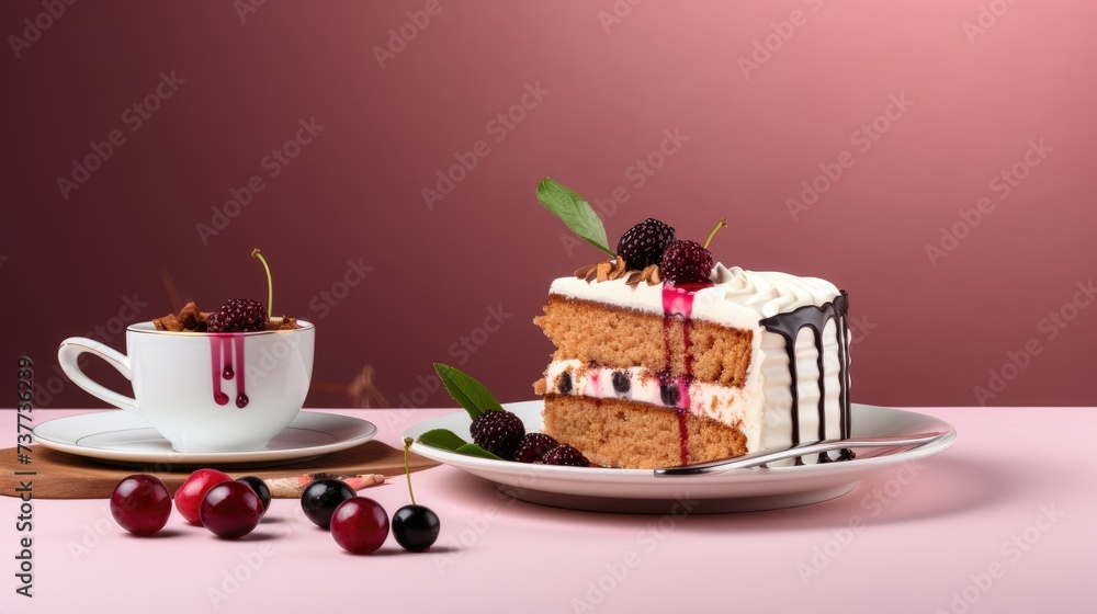 Real shot captures the essence of a delectable cake and its inviting slices. Ai Generated Real shot captures the essence of a delectable cake and its inviting slices. Ai Generated