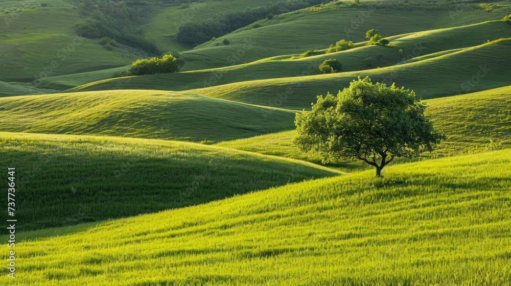 Small hills adorned with a lush green grass field, nature's simple beauty, Ai Generated.