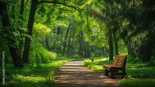 A green forest park offers enchanting scenery  nature s haven with tranquil beauty  Ai Generated.