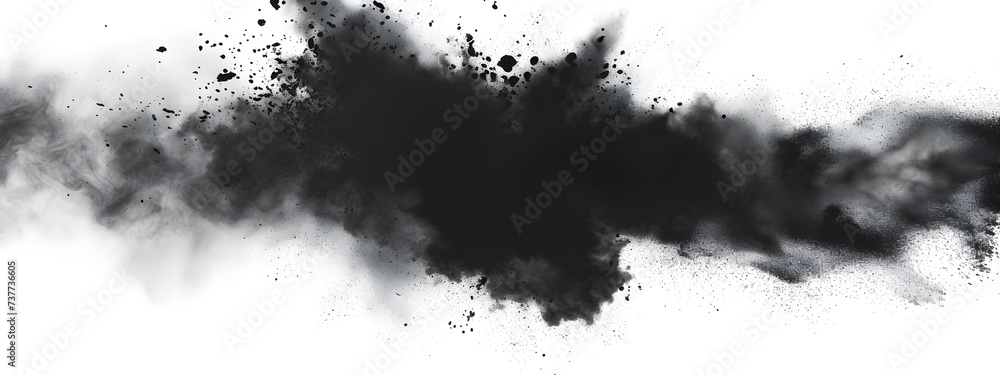 Dynamic Charcoal Explosion: Abstract Burst of Black Powder on White