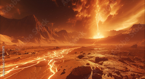 A breathtaking scene of lava erupting on the surface of Mars. Generative AI.