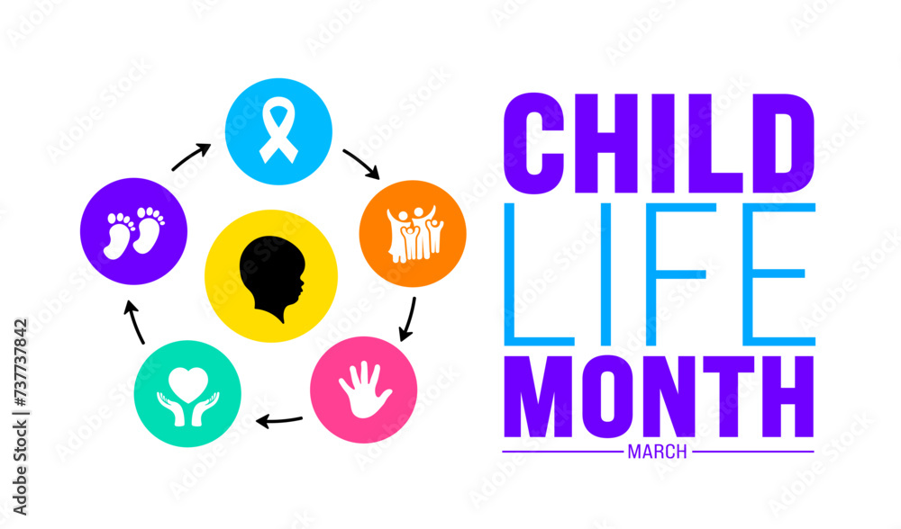 March is Child Life Month background template. Holiday concept. use to background, banner, placard, card, and poster design template with text inscription and standard color. vector illustration. March is Child Life Month background template. Holiday concept. use to background, banner, placard, card, and poster design template with text inscription and standard color. vector illustration.