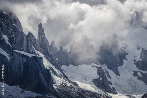 Moody cloudy landscape in Argentinian Patagonia near Laguna Torre, El Chalten