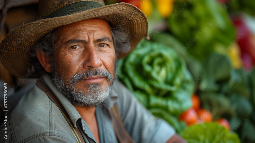 A thoughtful a male farmer standing in the middle of a corn field outdoor, reflecting sustainable agriculture.