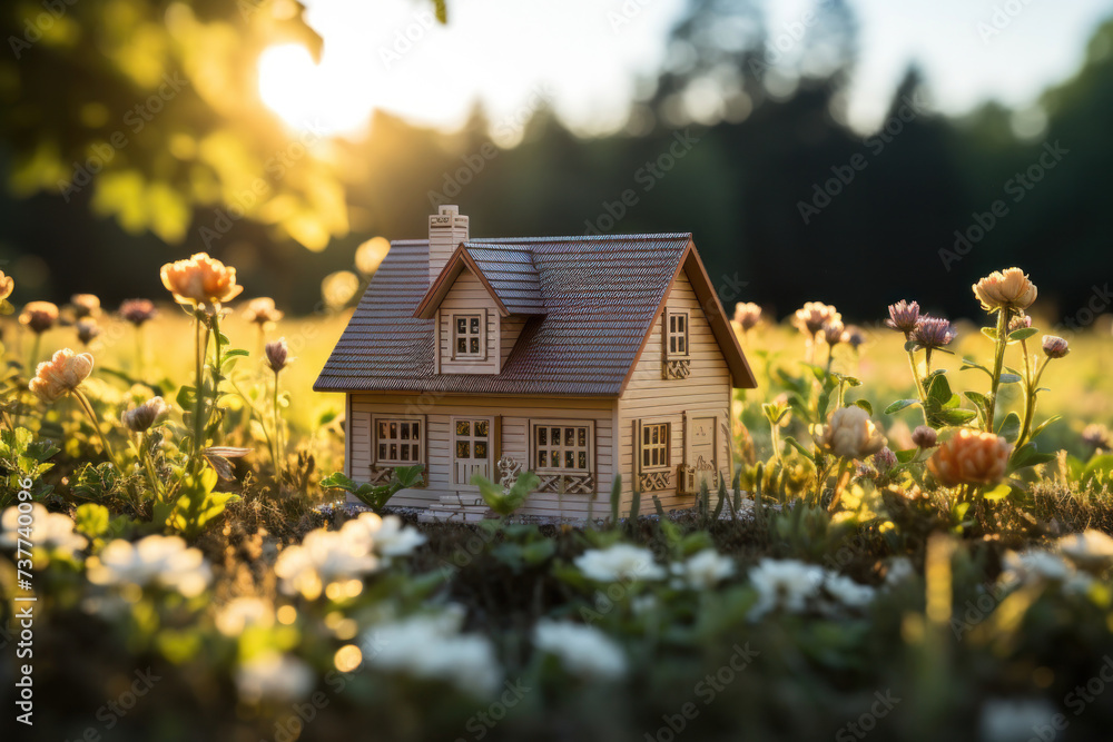 A small house on grass at outside. A small house on grass at outside.