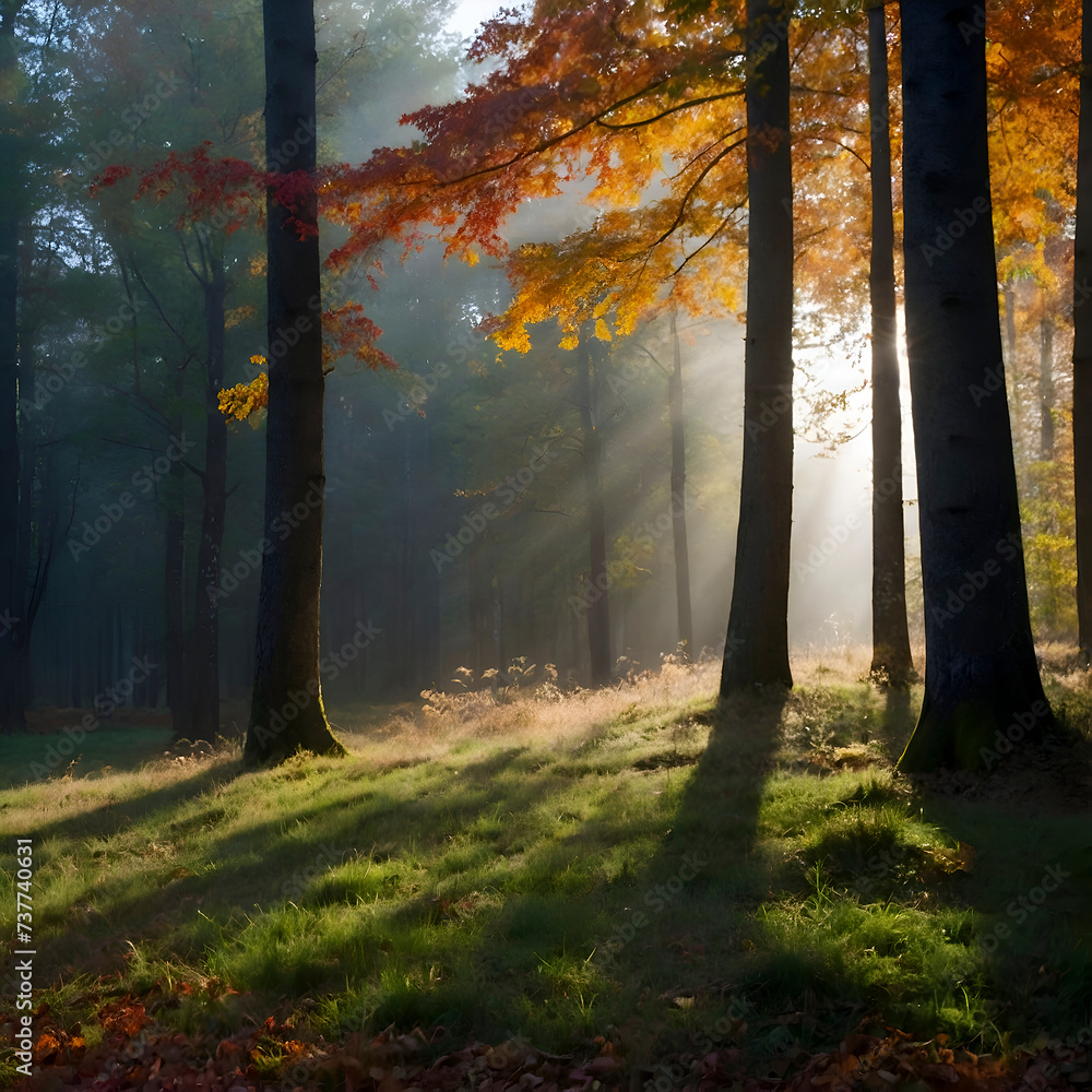 Autumn Forest in the morning background.