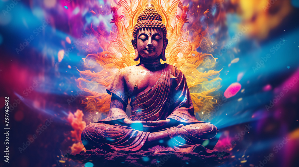 buddha in yoga pose Enlightenment Ablaze: Cosmic Contemplation