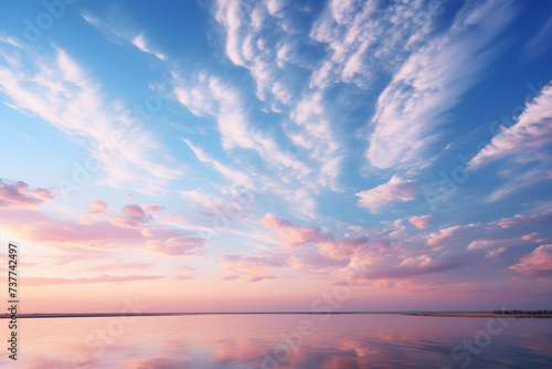 Dramatic Sky: An Exquisite Harmonious Gradient of Tranquility from Deep FH Blue to Soft Blush Pink