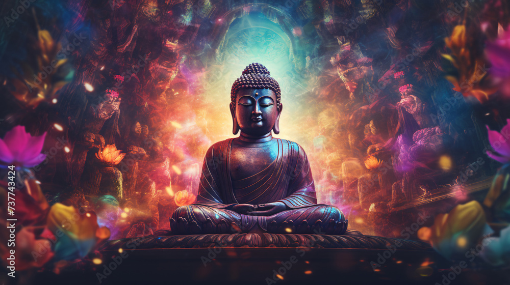 Enlightenment Ablaze: Cosmic Contemplation statue of buddha 