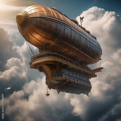 Fantasy airship, Magnificent airship soaring through the clouds with billowing sails and ornate steam-powered engines5