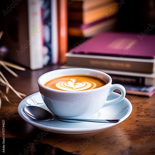 A cup of cappuccino on the table. Still life with morning coffee.