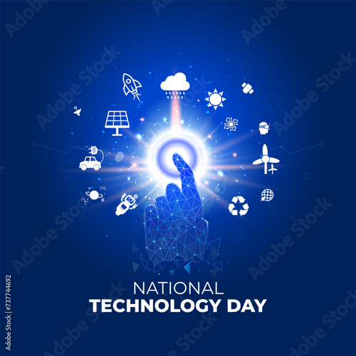 Vector illustration of National Technology Day. Futuristic, Green, eco friendly, sustainable, renewable technology innovation skill development and education background.