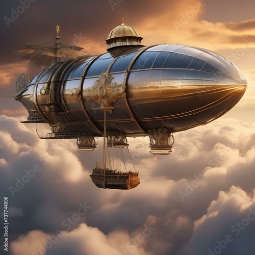 Fantasy airship  Magnificent airship soaring through the clouds with billowing sails and ornate steam-powered engines3