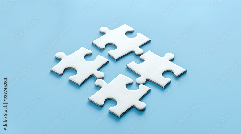 White puzzle pieces on blue background symbolizing connection and strategy. minimalist design for business concepts. ideal for team-building events. AI White puzzle pieces on blue background symbolizing connection and strategy. minimalist design for business concepts. ideal for team-building events. AI