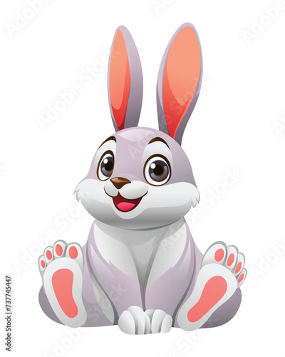Cartoon rabbit sitting. Cute bunny vector illustration isolated on white background