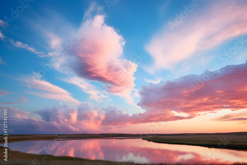 Dramatic Sky: An Exquisite Harmonious Gradient of Tranquility from Deep FH Blue to Soft Blush Pink photo