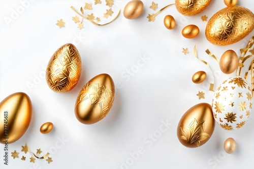 Easter eggs with a gold pattern on a white background