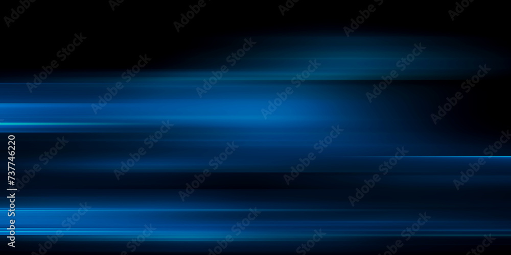Abstract blue neon speed light effect on black background - obrazy, fototapety, plakaty 