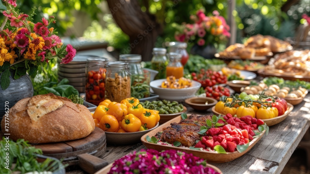 Colorful Farm-to-Table Feast on Rustic Wooden Table