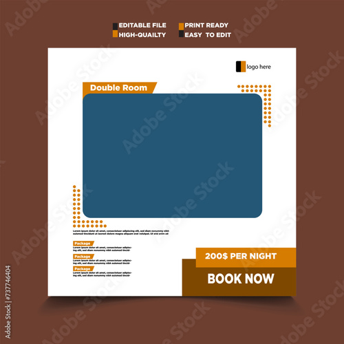 Hotel Book Layouts for Social Media Promotion,  Instagram, facebook ads design template