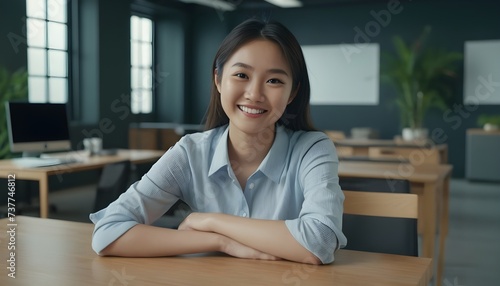 Professional, confident Asian business woman in office meeting room