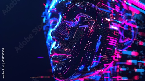 Futuristic cyborg face with glowing lines. Artificial intelligence concept, ai generative