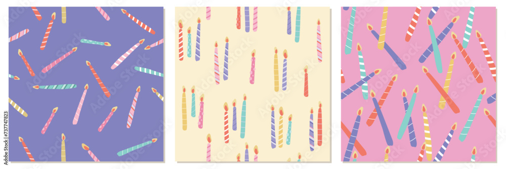 Set of birthday party and celebration candles seamless pattern