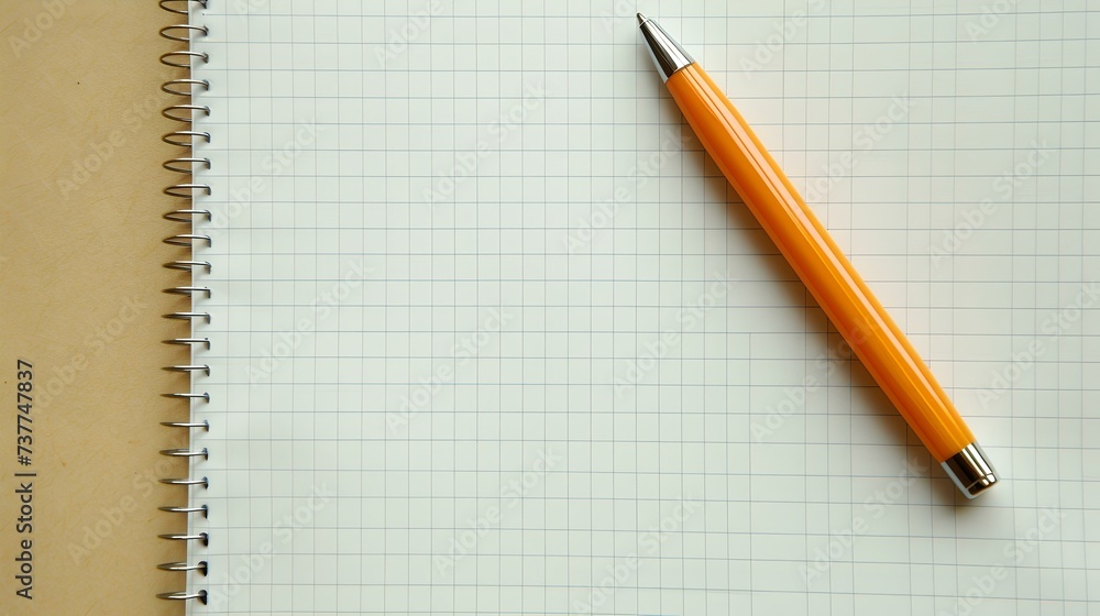 Blank spiral notebook ready for creative writing or journaling. an orange pen signifies the start. perfect for educational concepts. AI Blank spiral notebook ready for creative writing or journaling. an orange pen signifies the start. perfect for educational concepts. AI